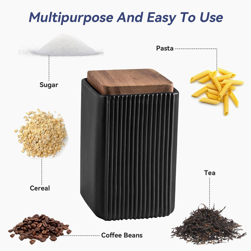 Ceramic Storage Jars Modern Airtight Coffee Canisters With Lid (Black, Large size, 17cm*10cm)