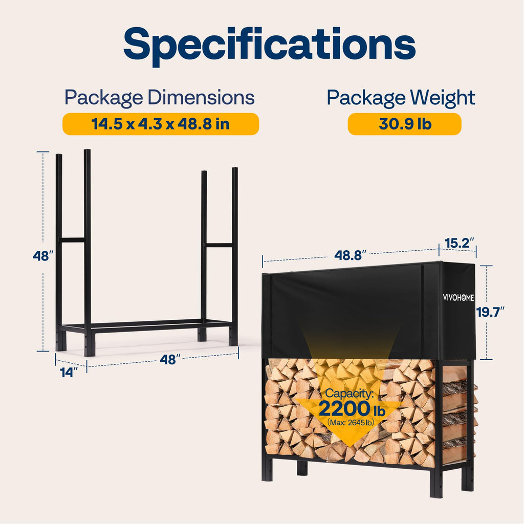 Upgraded Heavy Duty 4 ft Firewood Rack Outdoor with Cover
