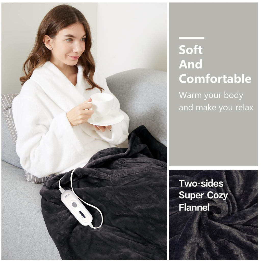 Heated Blanket Throw, Ultra Soft 2-Layer Flannel Electric Blanket