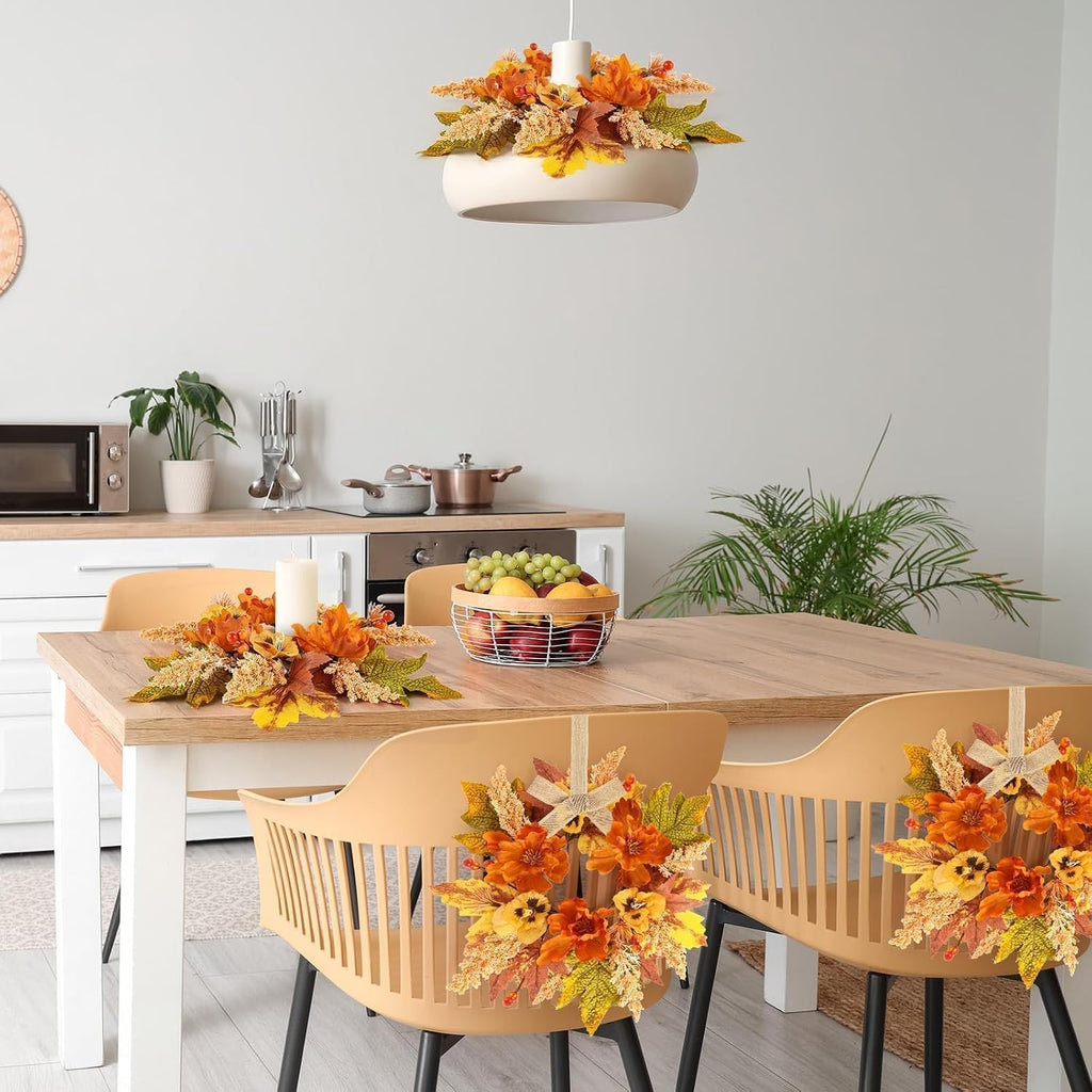 Fall Wreath Cabinets Artificial Flower Door Wreath Autumn Table Centerpiece Farmhouse Hanging Floral Rings - Set of 6