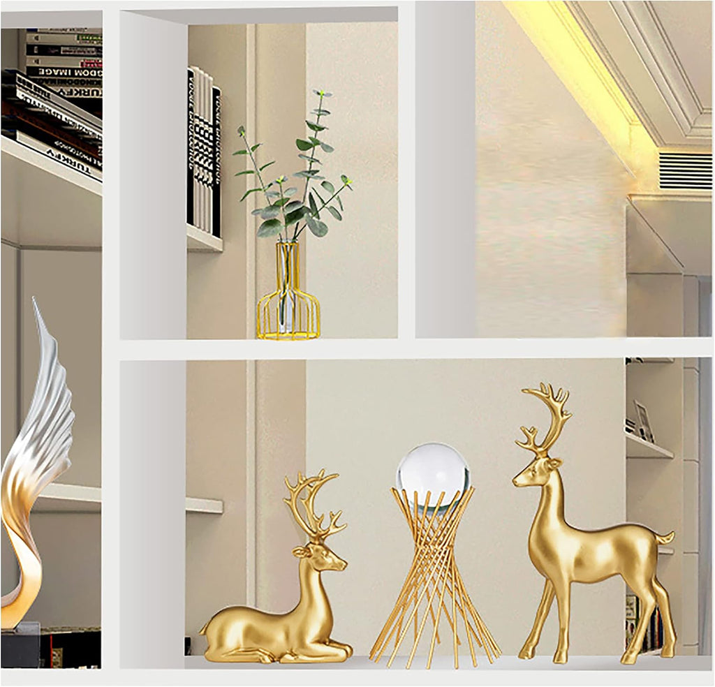 Large Reindeer Sculpture, Gold Resin Christmas Elk Set of 2