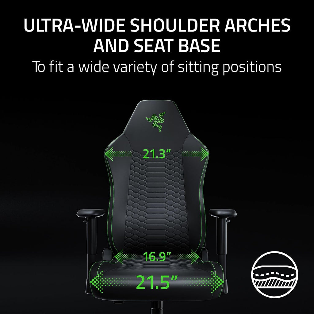 Iskur V2 X NewGen Ergonomic Gaming Chair, Black/Green | Gen-2 EPU Leather with CoolTouch, Lumbar Support, Ultra-Wide