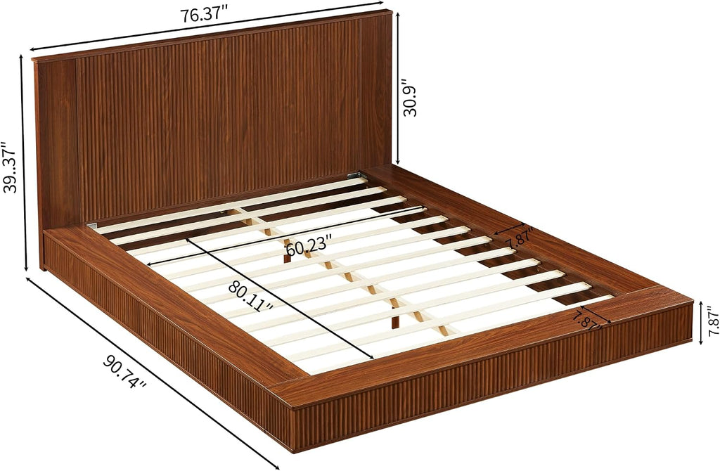 Low Profile Platform Bed Frame with Vertical Fluted Headboard