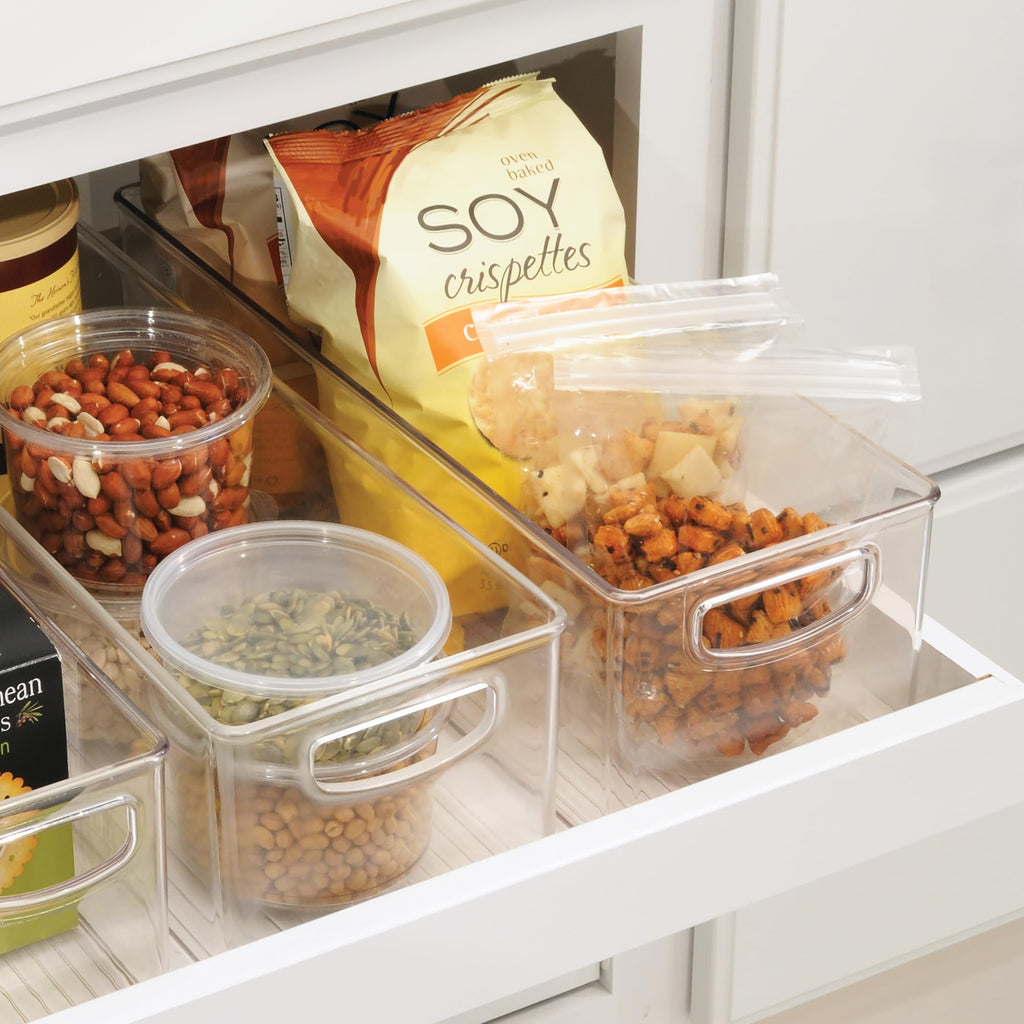 Plastic Stackable Pantry Bin with Handles, Set of 2, Clear
