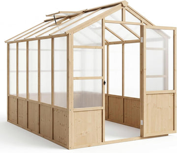 6'x10' Wooden Greenhouse for Outdoor, Large Walk-in Greenhouse Kit with Ventilated Window, Door & Polycarbonate