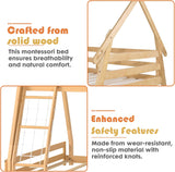Bunk Bed Twin Over Full, Wooden House Bunk Bed with Climbing Nets & Ramp