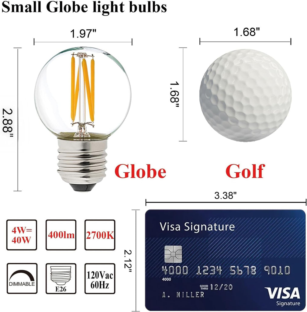 Dimmable G16.5 E26 Bulb,4w=40 watt Light Bulbs,Warm White 2700K