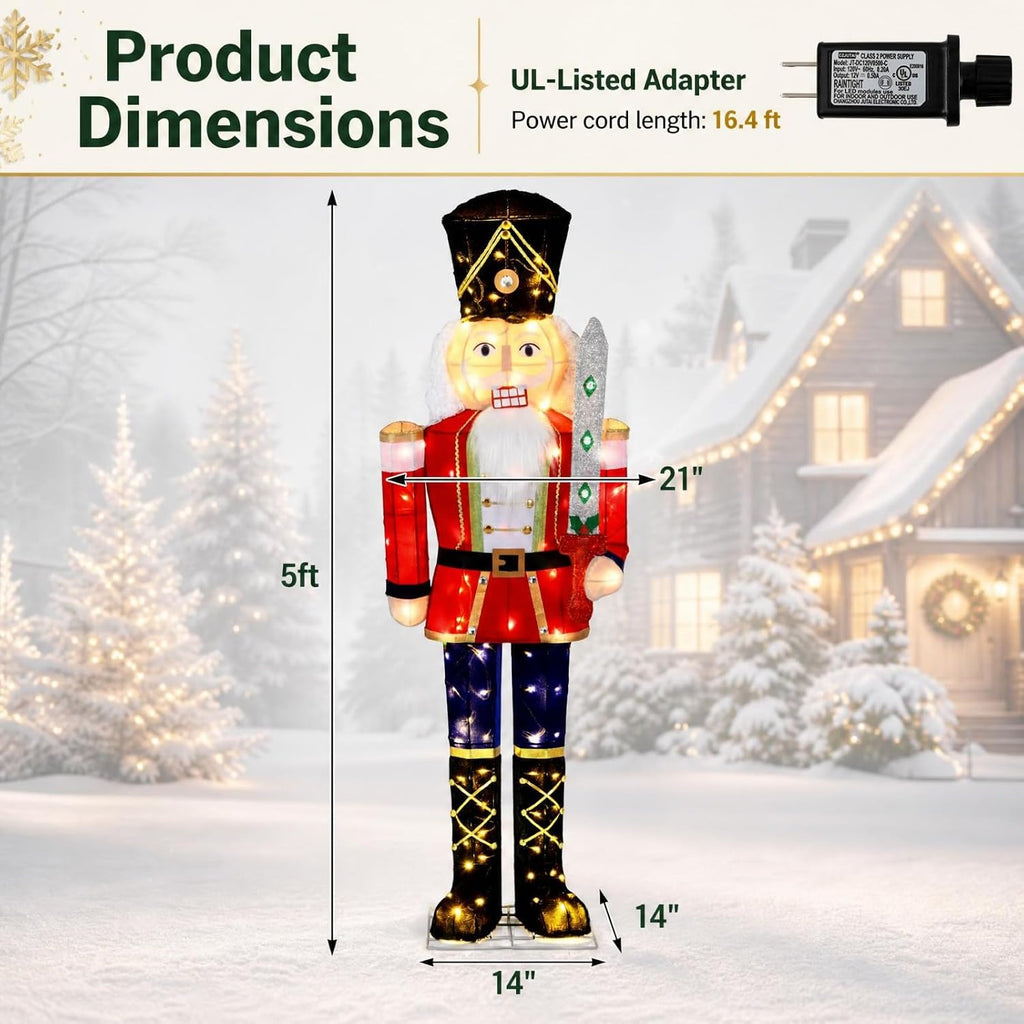 5 FT Nutcracker Christmas Decor Outdoor with 100 LED Lights (2)
