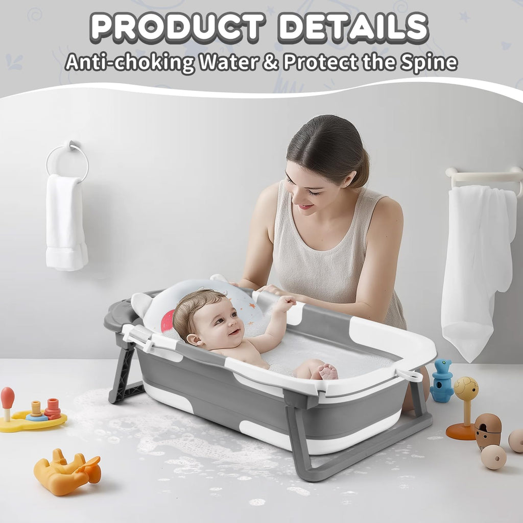 Bathtub Collapsible with Thermometer & Cushion, Portable Travel Tub