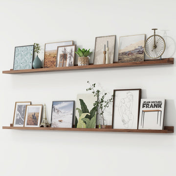 Picture Ledge Shelf, Long Floating Shelves for Wall, 72" W Set of 2, Walnut