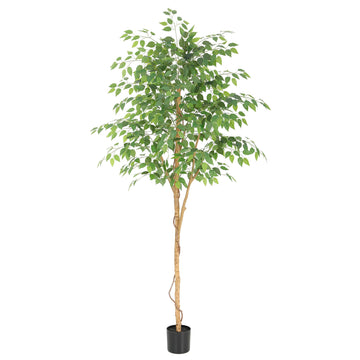 7ft Faux Ficus Tree with Real Wood Trunk, 84in Fake Ficus Tree with Lifelike Leaves, Ficus Tree Artificial Bedroom
