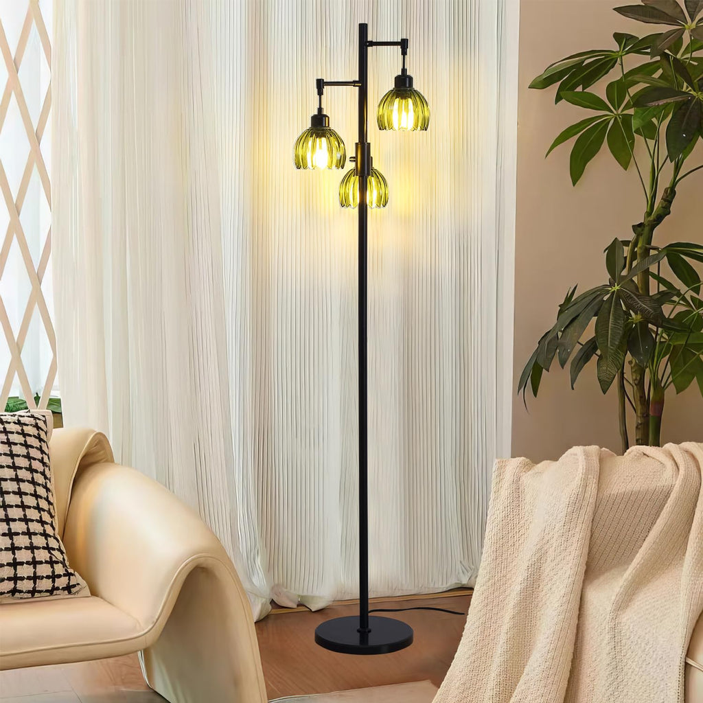 3-Light Dimmable Rustic Farmhouse Tree Floor Lamp, Black