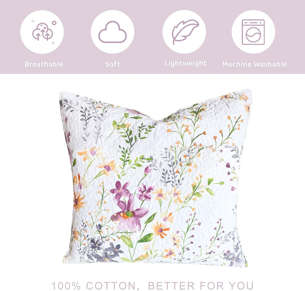 Cotton Euro Pillow Shams (26"x26"), Flowers Botanical Pattern Floral Pillow Cases Extra Soft Breathable Zipper