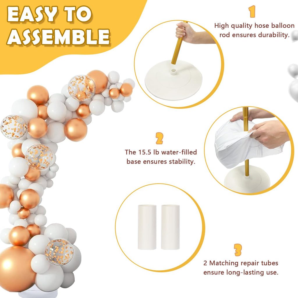 Balloon Arch Kit 9.35FT & 6FT, Free Bending Half Balloon Arch Stand with Base, Floor Gold Balloon Arch Frame Backdrop