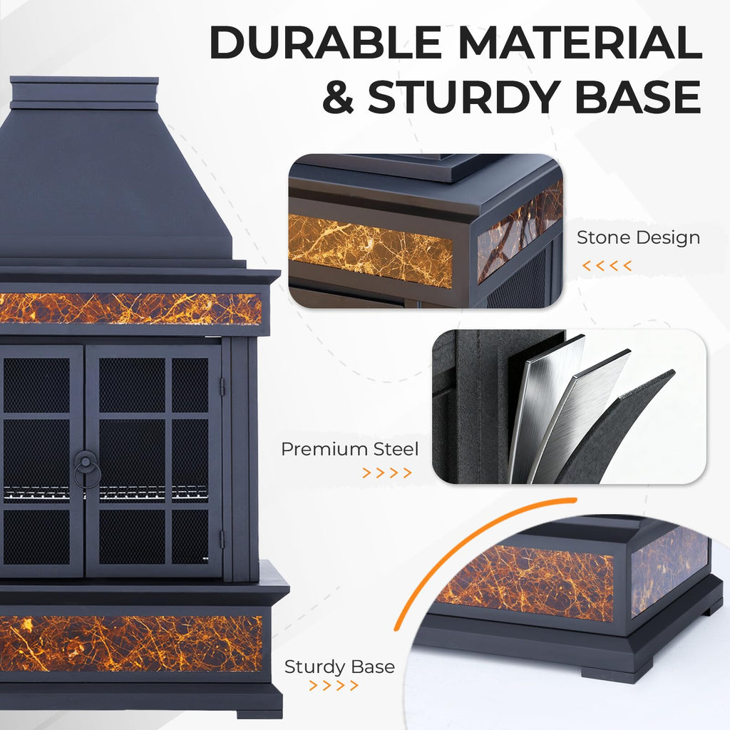 57-Inch Wood-Burning Outdoor Fireplace, Wood Grain