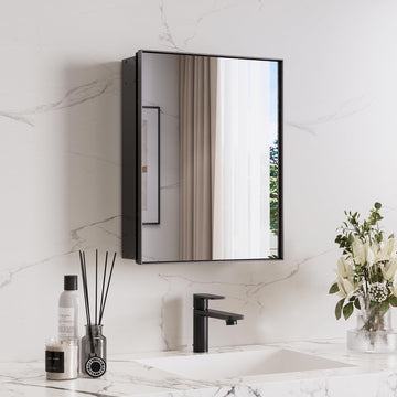 14 x 18 in Black Medicine Cabinet Mirror, Adjustable Shelves