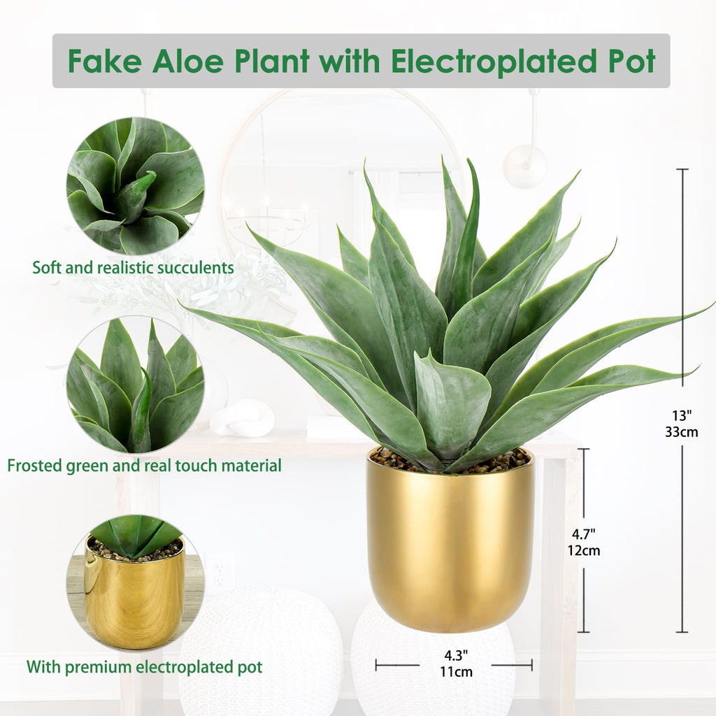 Large Faux Agave Plant 13" Artificial Aloe Vera Plants Fake Succulent Plants in Pot Realistic Agave Plant Artificial