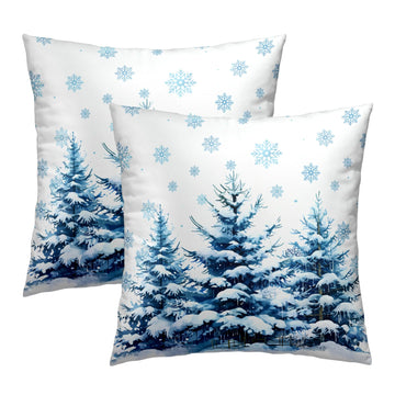 Snow Pine Trees Pillow Covers Set of 2 - Winter Snowflake Xmas Tree Blue White Throw Pillow Covers Couch Christmas