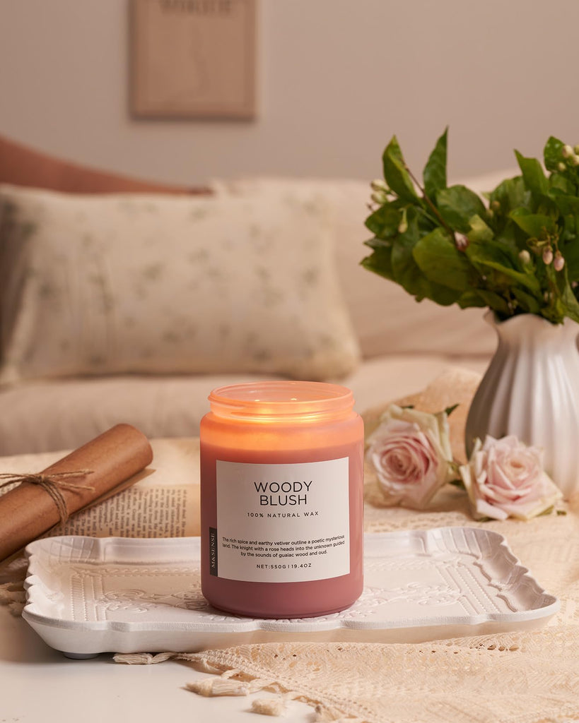 Large Rose Oud Scented Candles, 19.4oz Natural Soy Wax, 110-Hour