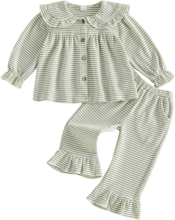 Baby Girl Clothes Waffle Knit Long Sleeve Shirt Top Ruffle Pants Set Spring Fall Winter Toddler Girls Outfits