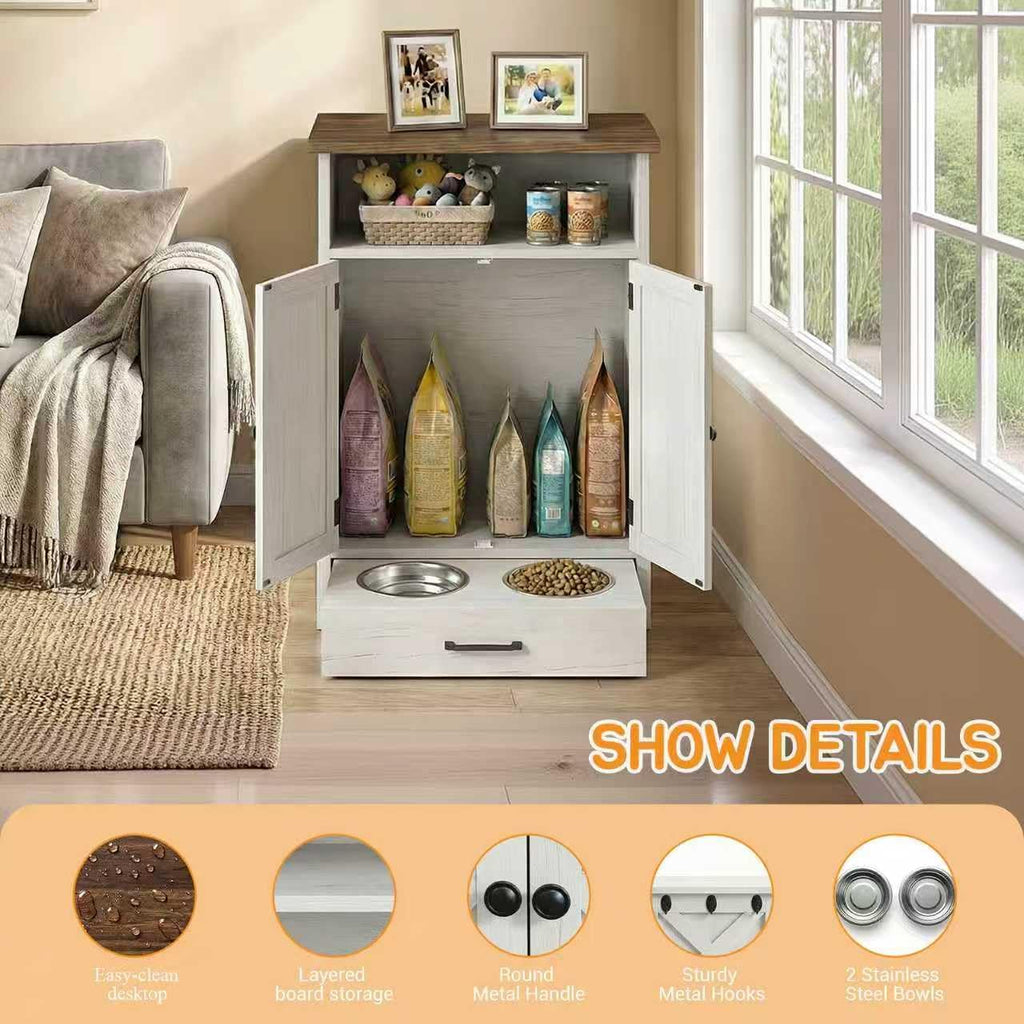 Dog Feeding Station with Storage, Dog Food Storage Cabinet