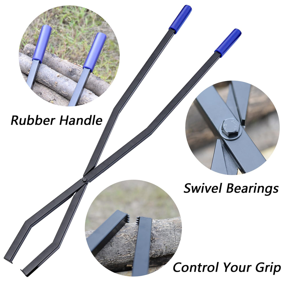 40in Fire Tongs for Fire Pit Heavy Duty Manganese Steel