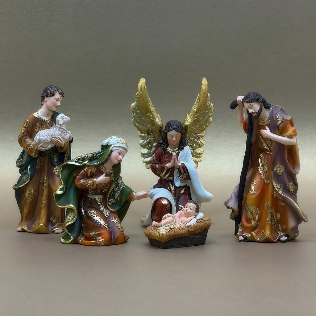 Resin Nativity Figurine Set Indoor Christmas Religious Tabletop Home Decor