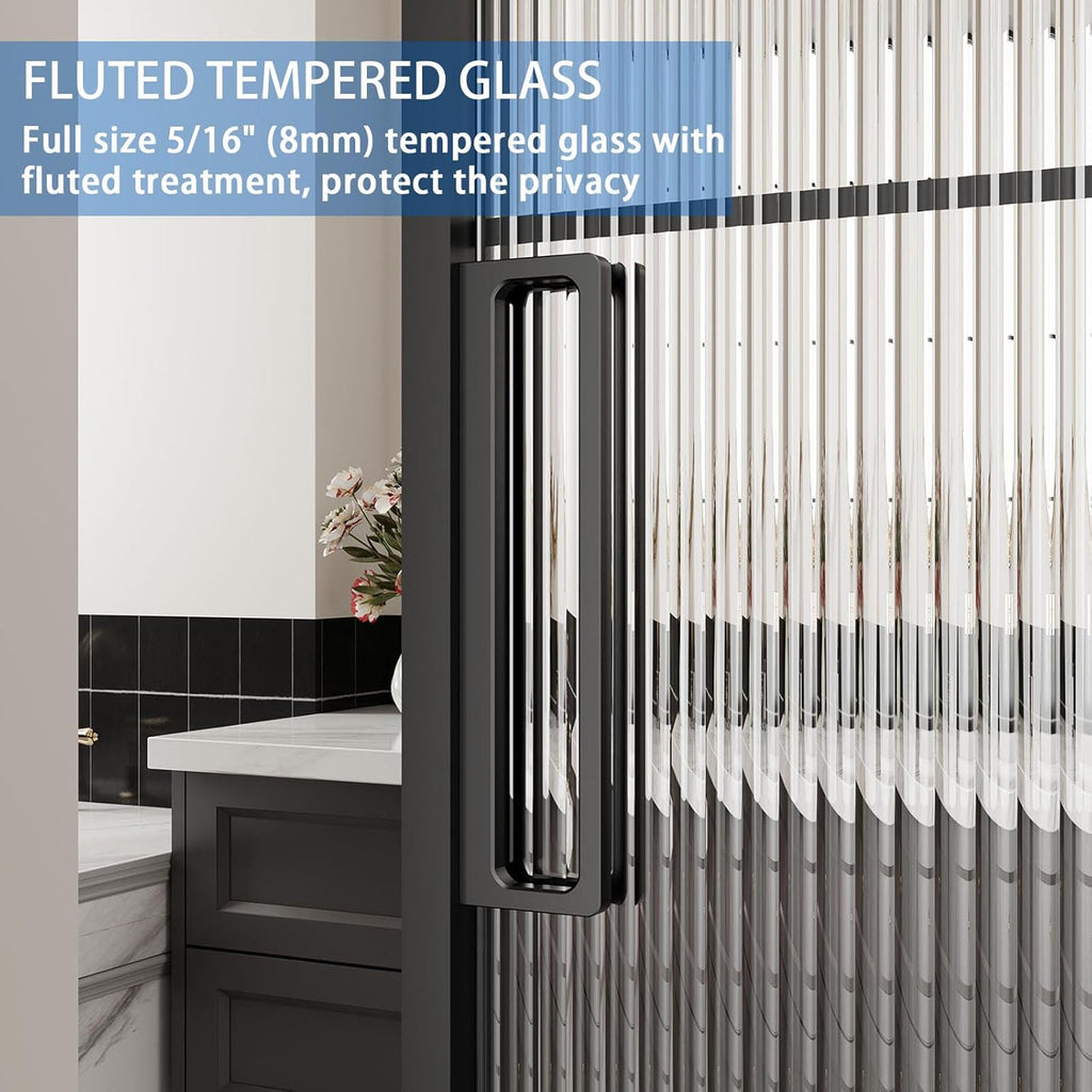 40" x 87" Fluted Glass Barn Door, Concealed Sliding Barn Door with Soft Close, Waterproof Modern Sli