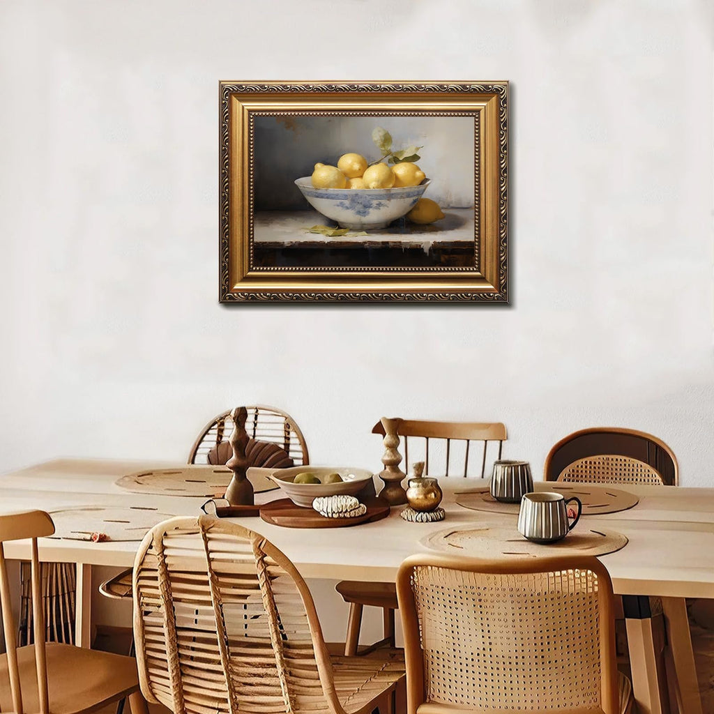 Vintage Gold Framed Wall Art, Vintage Lemons Still Life Canvas Art Prints Painting, Antique Fruit Wall Art Picture