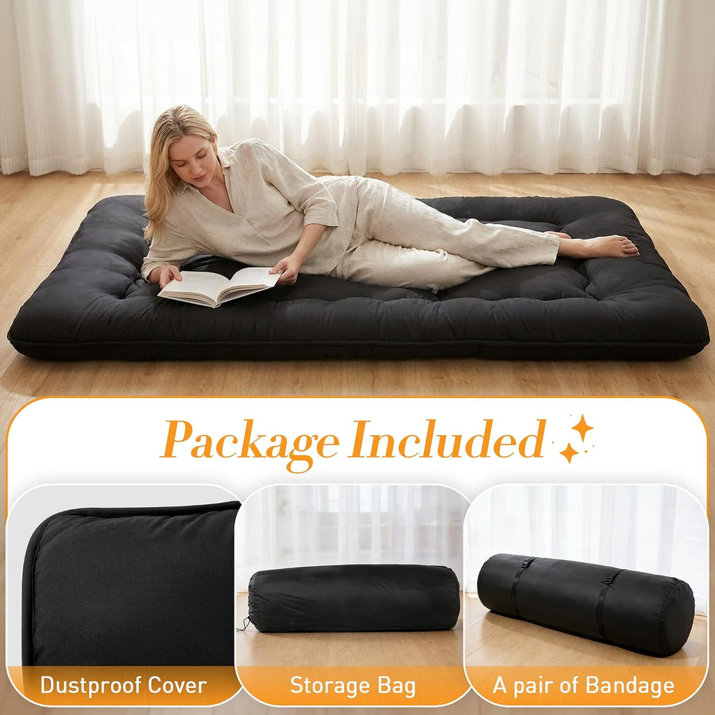 Japanese Floor Mattress, 4" Thick Futon Mattress, Black