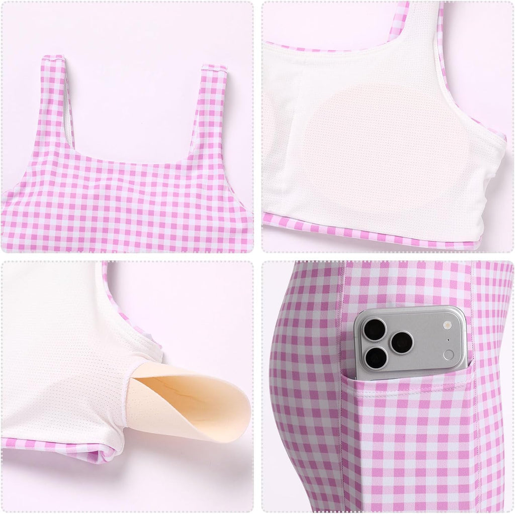 Gingham Workout Set 2 Piece Athletic Dance Set for Kids Activewear