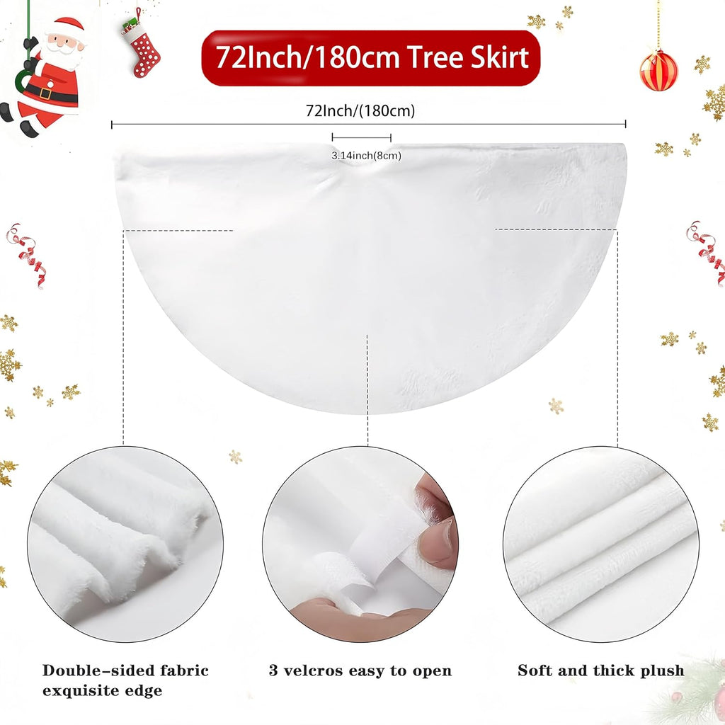 72 Inch White Christmas Tree Skirt,Faux Fur Large Tree Skirt for Christmas Tree Decorations Xmas Party Holiday