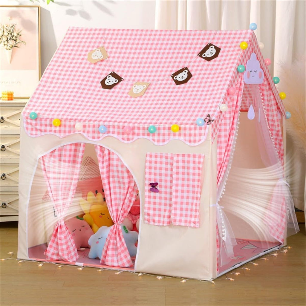 Kids Indoor Play Tent, Cute Castle Playhouse for Girls, Double Door Kids Toy Tent, 120×100×130cm(Khaki)