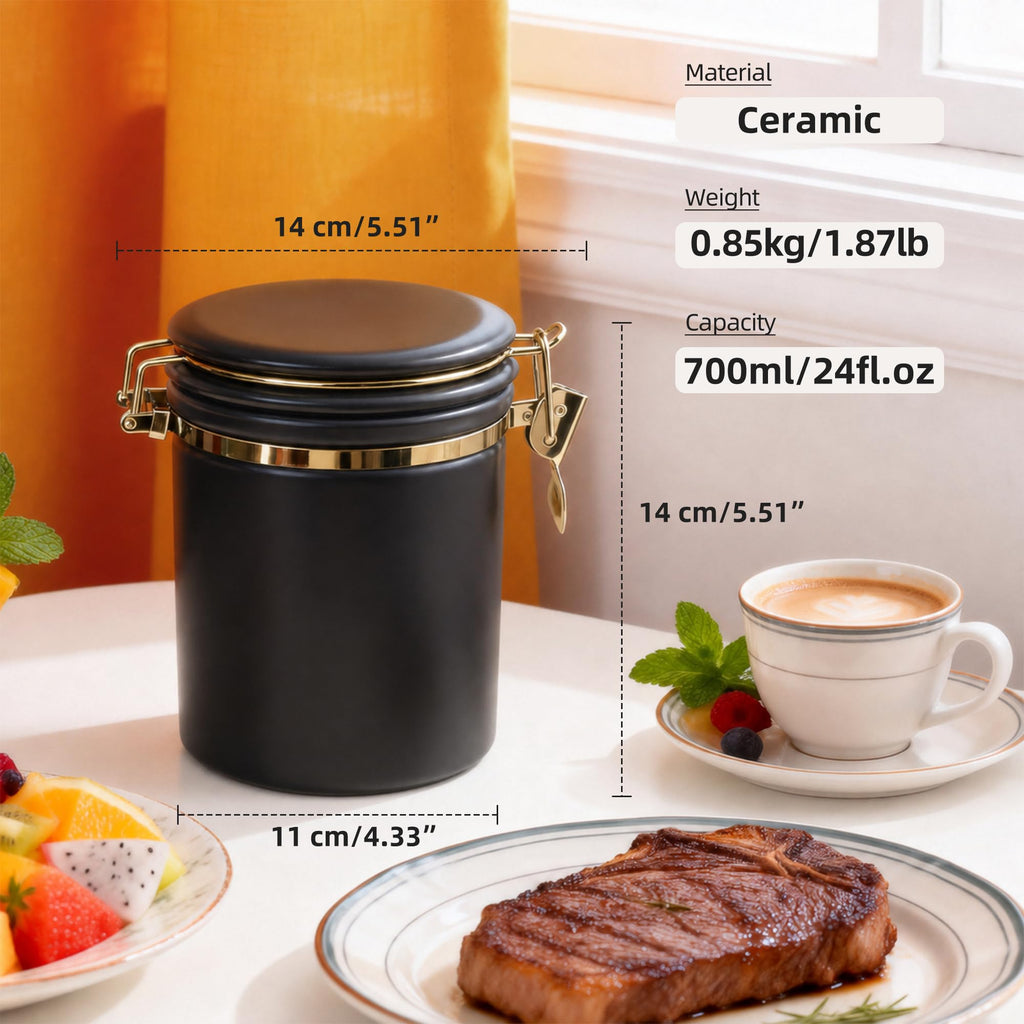 Ceramic Storage Jar with Lid - 700ml Airtight Kitchen Canister for Flour, Sugar, Coffee, Pantry & Countertop