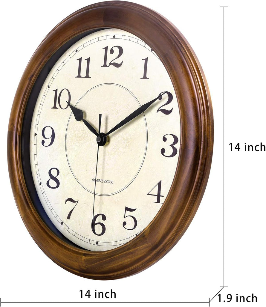 Kesin Wall Clock Wood 14 Inch Silent Wall Clocks Large Decorative Battery Operated Non Ticking Analog Retro Clock