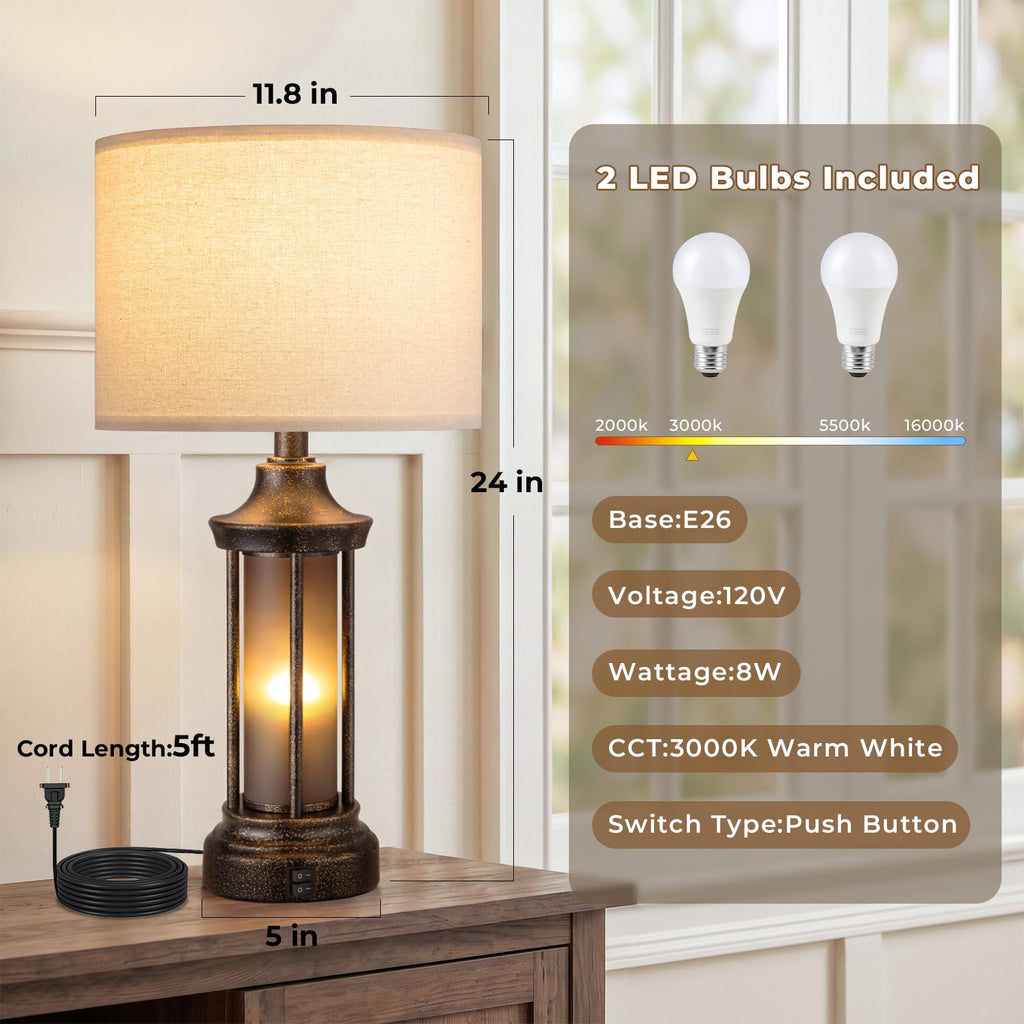 24" Farmhouse Table Lamps, Bedside Lamps Set of 2
