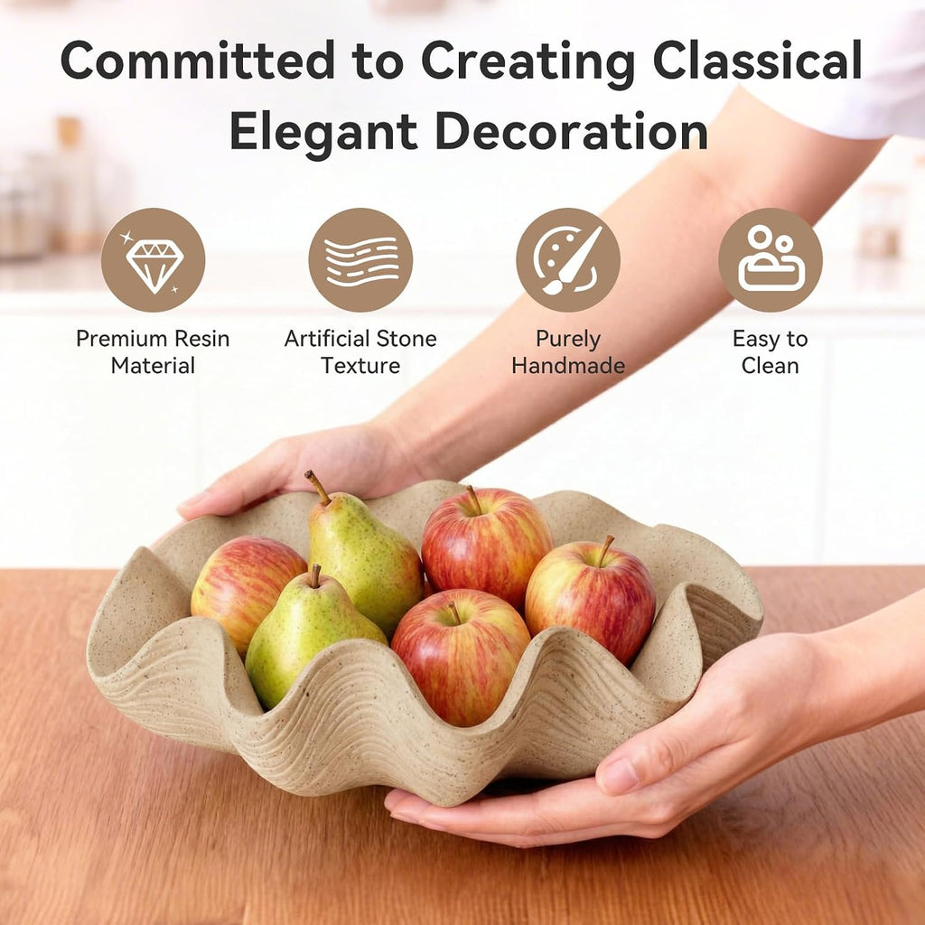 Scalloped Decorative Bowl Home Decor - 12.6" Modern Handicraft Large Shell Ruffle Decorative Fruit Bowl Counter, Chic