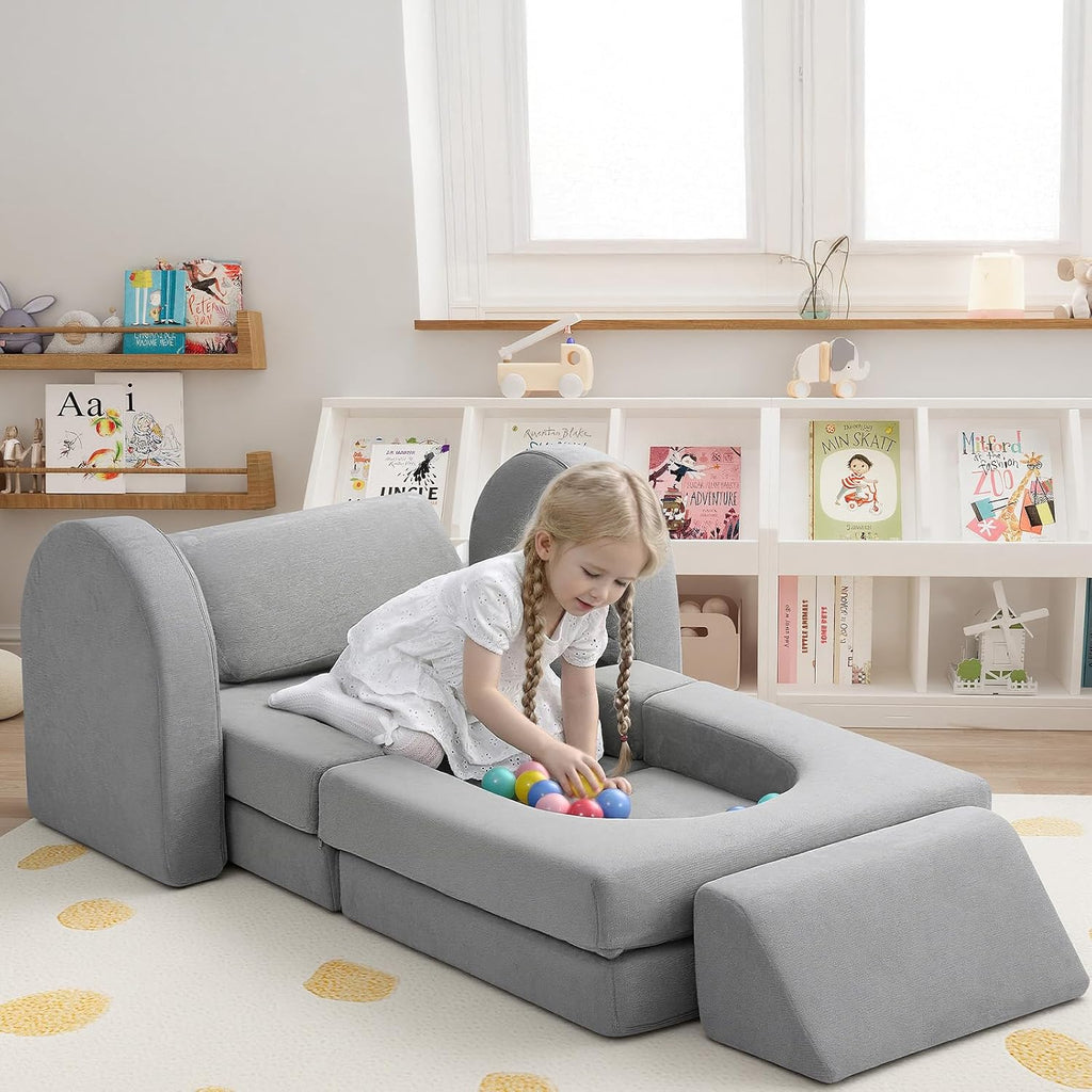 Kids Couch, Light Grey Modular Foam Play Couch, Ages 3+