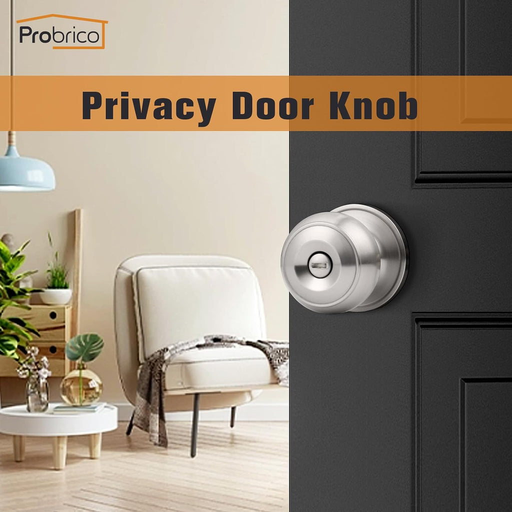 Brushed Nickel Door Knobs, Privacy Door Knob Bedroom, Interior Door Knobs with Thumb Turning Locking Button, 6 Pack