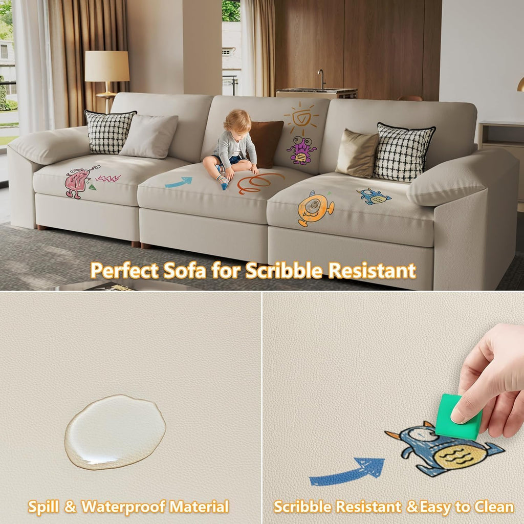 Modular Sectional Sofa, U Shaped Scratch Resistant Couch, Beige