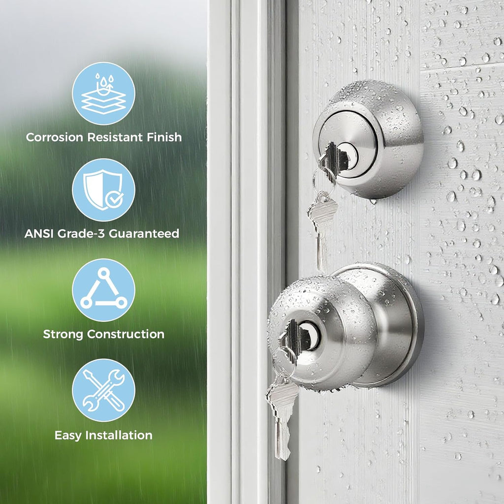 Keyed Entry Door Knob and Single Cylinder Deadbolt Combo Set, Exterior Door Knobs for Entrance and Front Door, Keyed