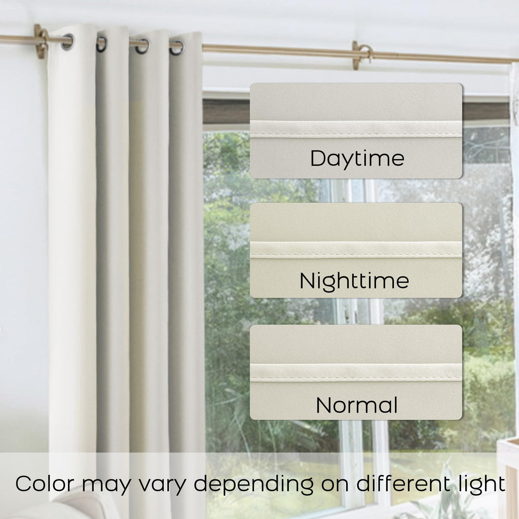 86 Inch Cream Curtains, Modern Thermal Insulated Blackout Curtains Energy Efficient Bedroom 2 Panel Set, 52x86 Inches