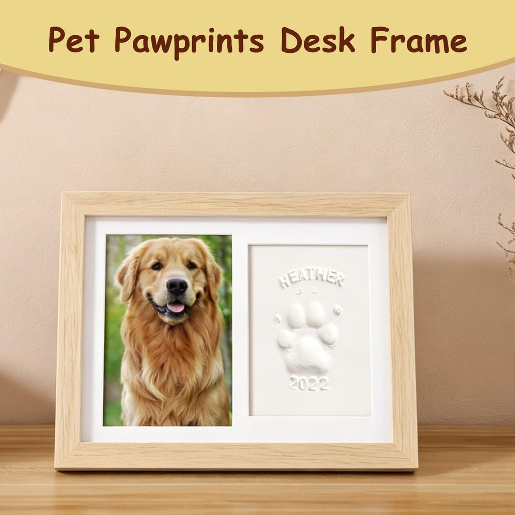 Pet Memorial Frame for Dogs and Cats, Pet Paw Print Photo Frame with Clay Imprint Kit, Pawprint Making Kit and Photo