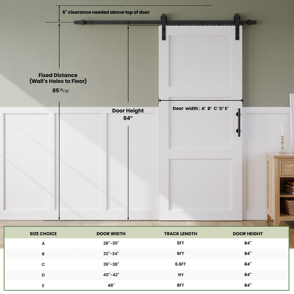 30in x 84in Sliding Barn Door with 5FT Hardware Track, 3 Panel