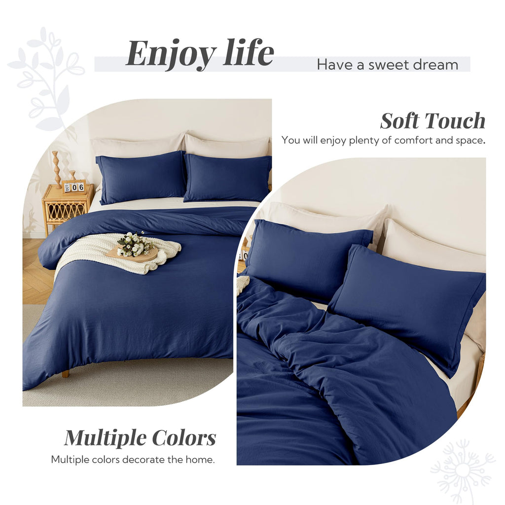 Duvet Cover Ultra Soft Comforter Cover Set 3pcs, Navy Blue