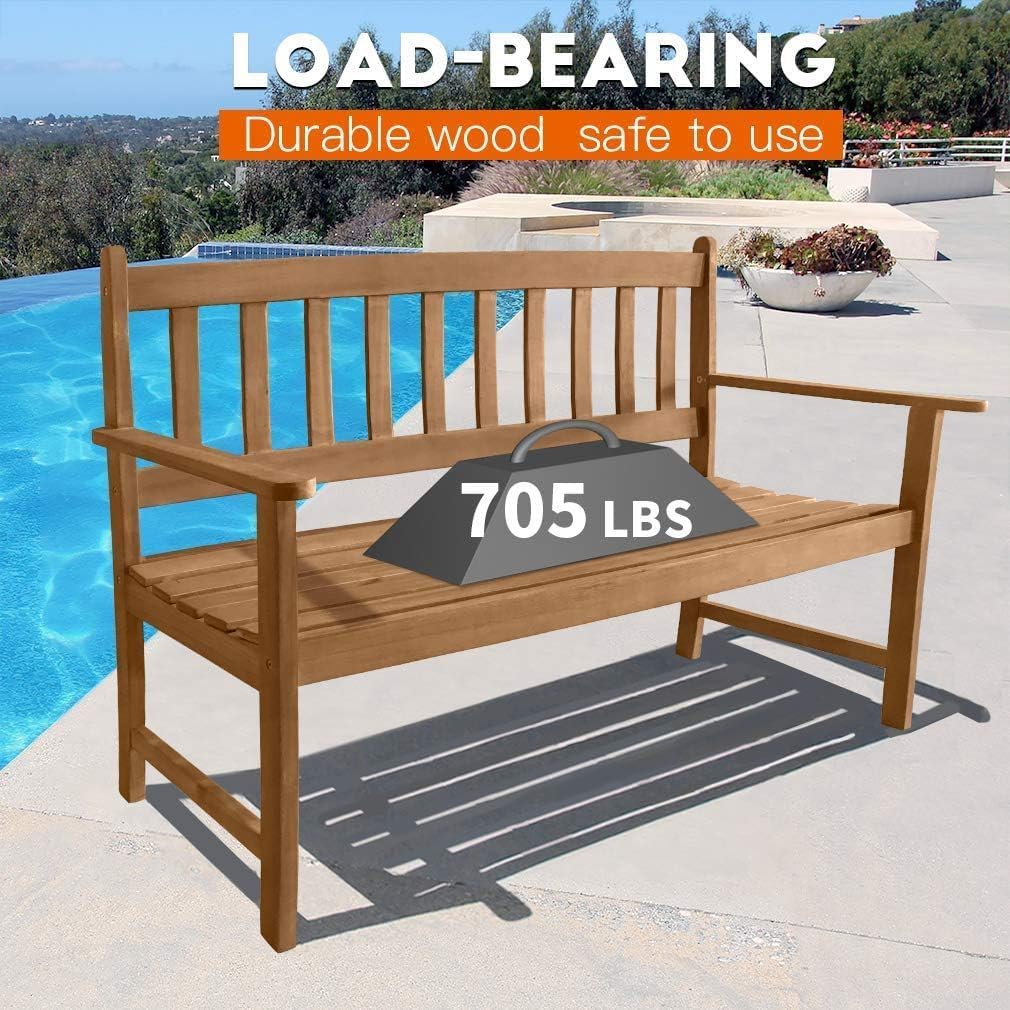 Furniture Outdoor Patio Bench Wood Garden Bench Park Bench Acacia Wood for Pool Beach Backyard Balcony Porch Deck