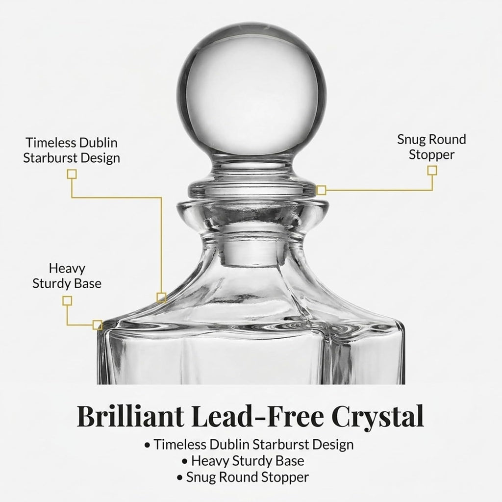Mini Whiskey Decanter Barware Set - Dublin Crystal Collection for Liquor Whisky Vodka or Wine - 10oz - Set of 3