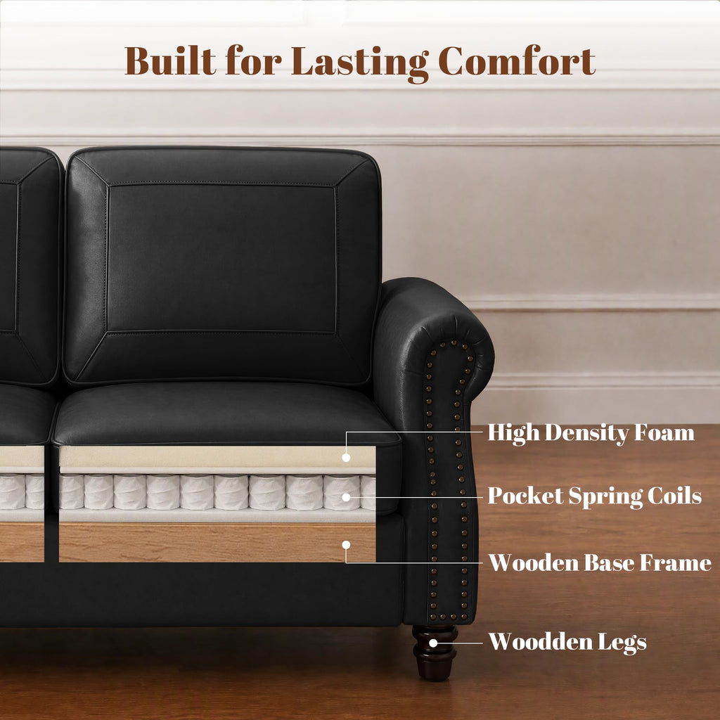 Faux Leather Loveseat Sofa with Rolled Arms, Black