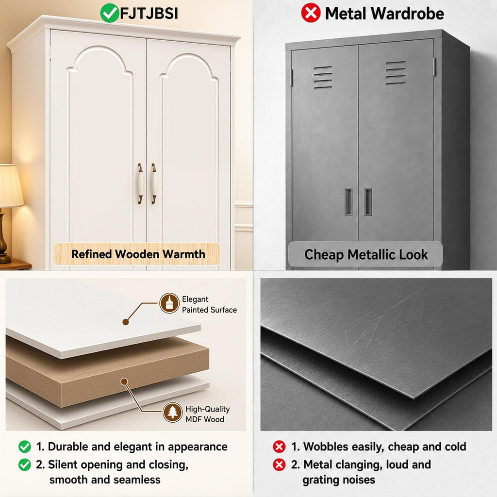 72" Wooden Armoire Wardrobe Closet with LED Bedroom Armoire with 3 Drawers and Retro Ceramic Handles Modern Wardrobe