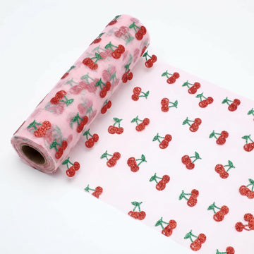 Shiny Cherry Tulle Table Runner 11 Inch x 16.4 Yards, 49.2 FT